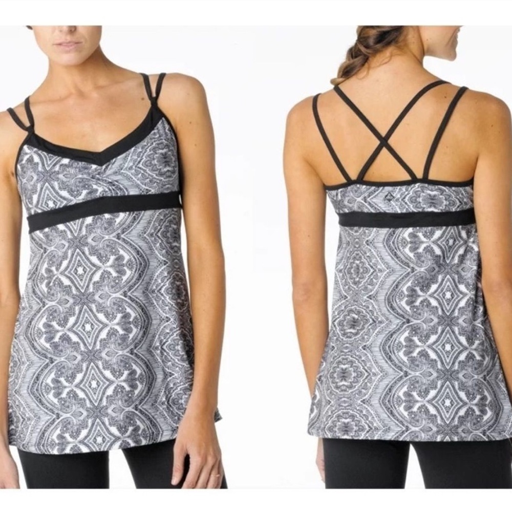 Prana Kaley Black & White Patterned Tunic Activewear Tank | Size XS
